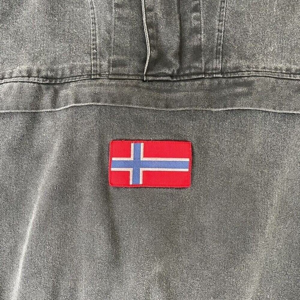 J.Peterman Jacket Mens XL Black Norway Flag Pullover Denim Parka Vintage 90s - Picture 3 of 9